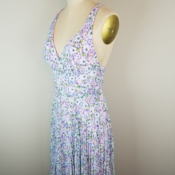 Laundry Pink & Blue Floral Pleated Chiffon Maxi Dress by Shelli Segal * Size 4 - Picture 7 of 13